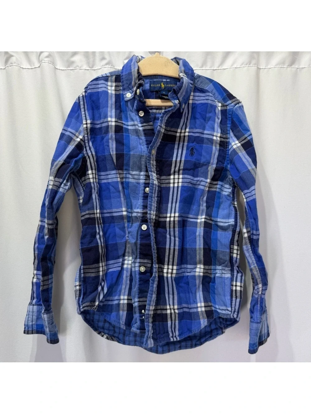 Ralph Lauren Blue Navy White Plaid Button-Down Shirt